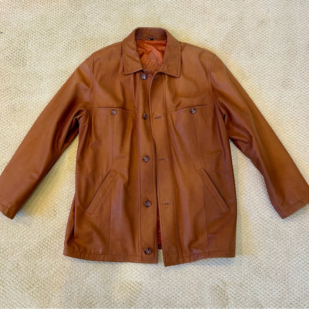 Men's Genuine Leather Coat Cognac Size 52